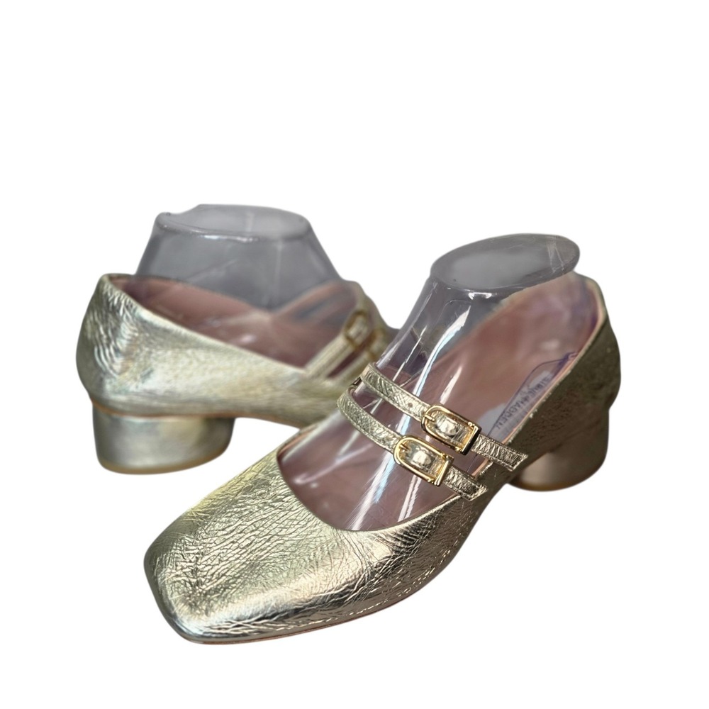 Steve Madden Womens 7 Gold Metallic Finish Leather Mary Janes Heels